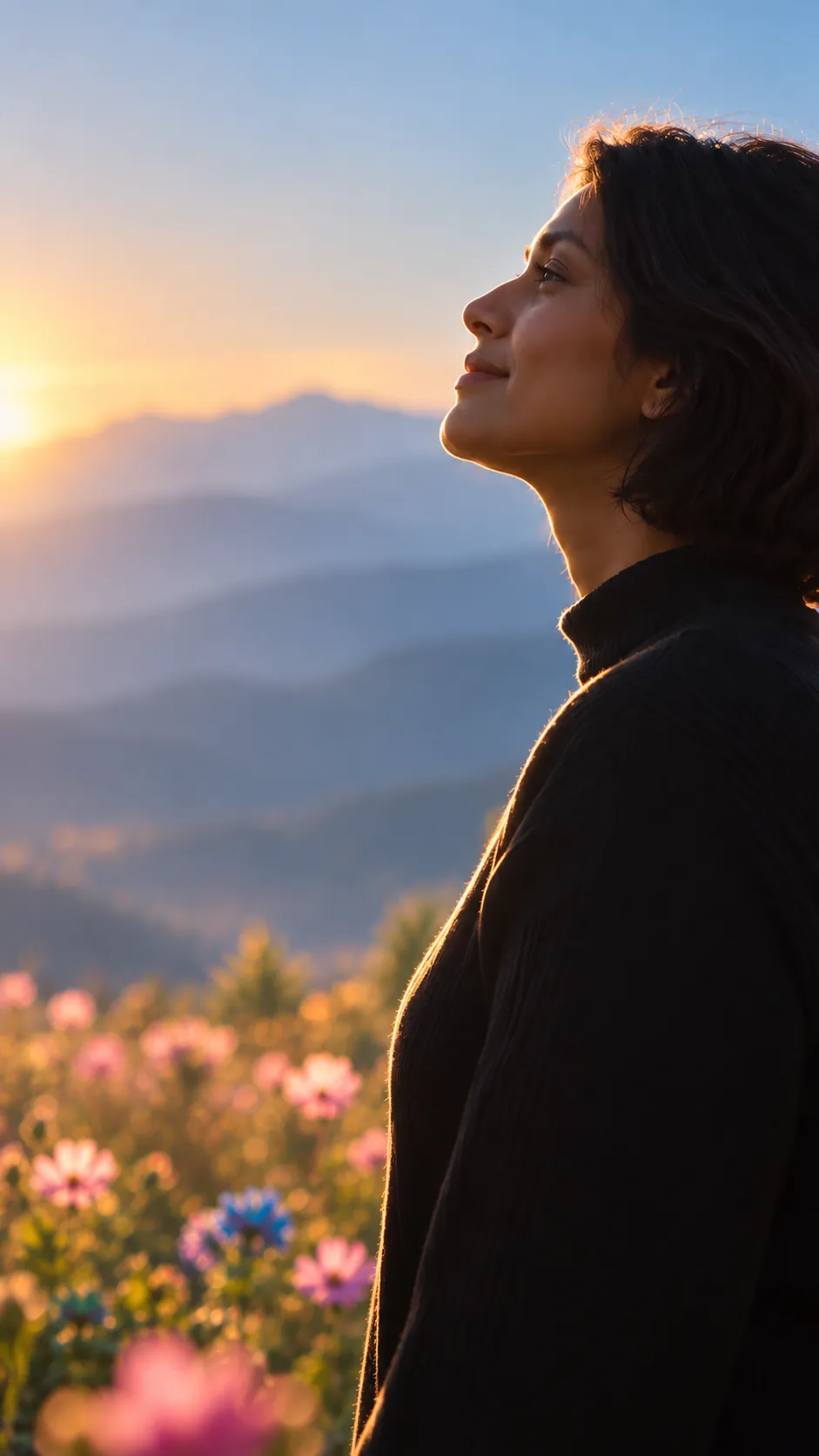 A woman enjoying a calm moment outdoors after fibroid treatment
